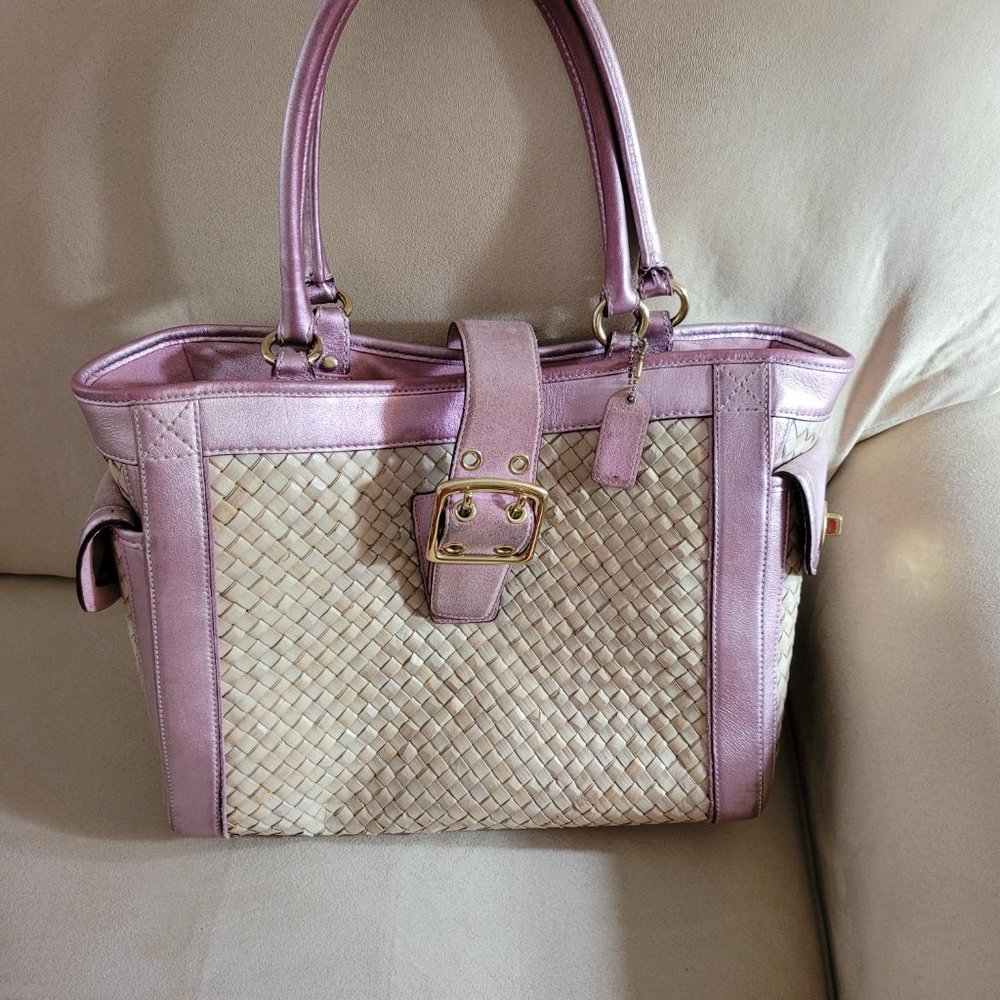 Coach Pink Leather / Straw Totebag